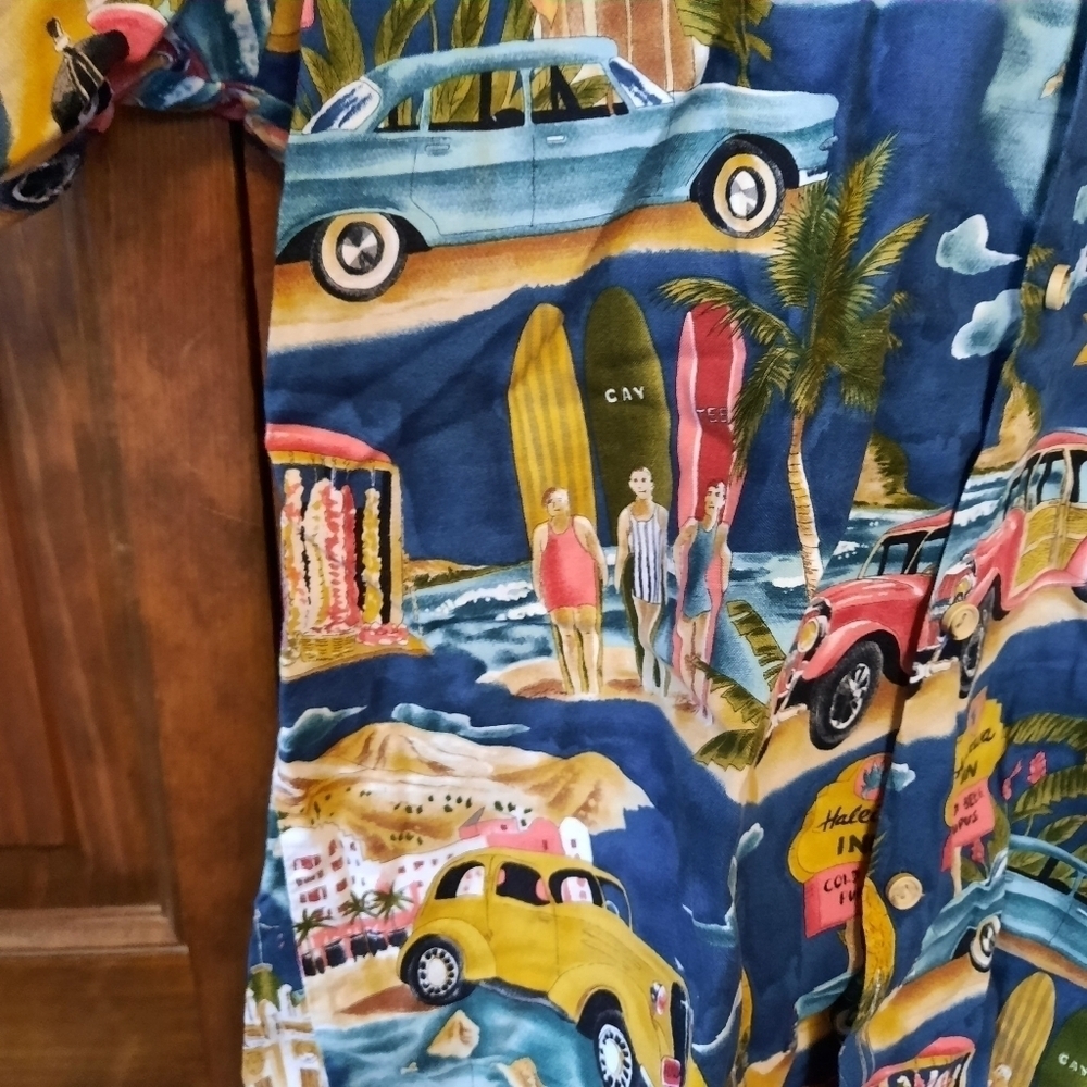 Vintage Styled by RJC Hawaiian classic cars surf print button-up shirt size L - Picture 7 of 11